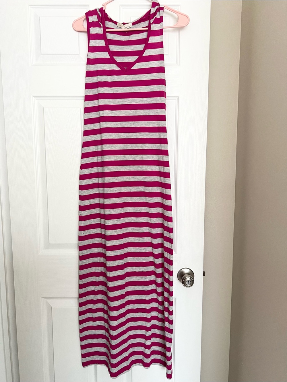 Y2K V-Neck Tank Maxi Dress - Pink & Gray